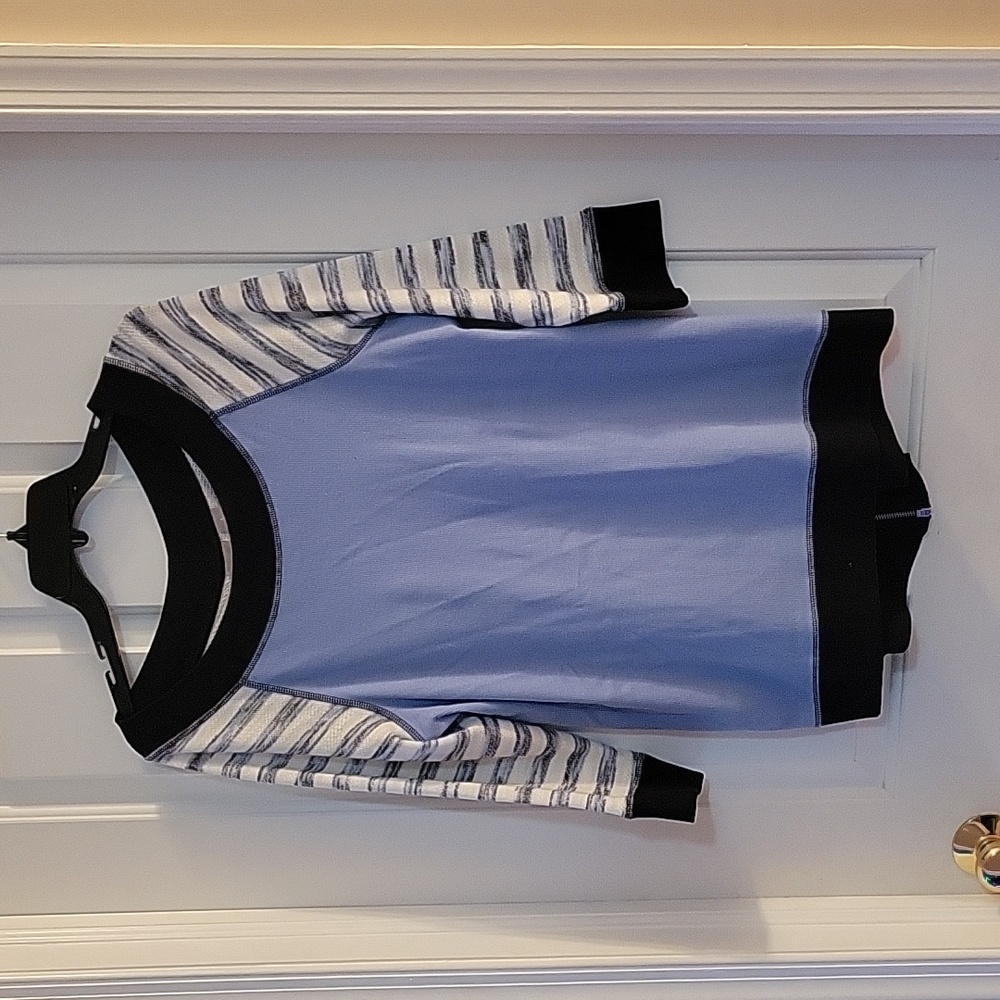 Chico periwinkle blue  and stripes with zipper on back sweatshirt size Medium